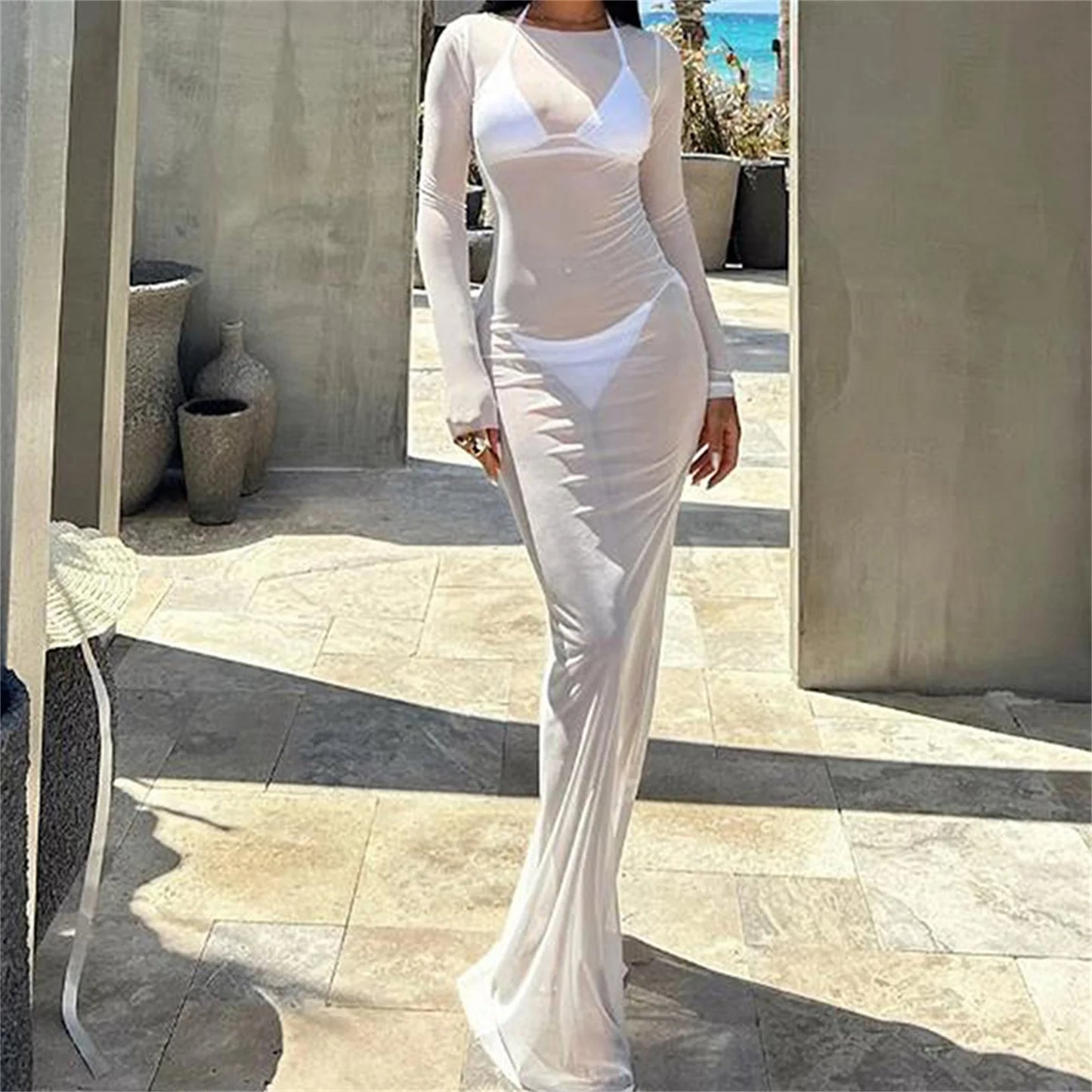 Mesh Sheer Long Cover Ups