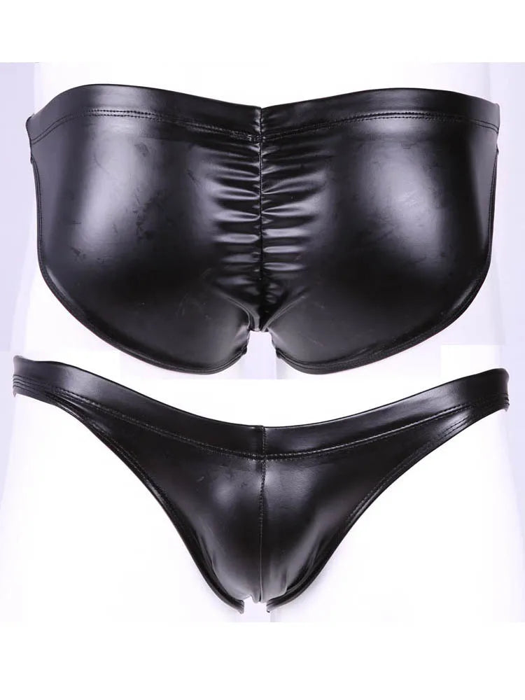 Low Waist Leather Men Briefs