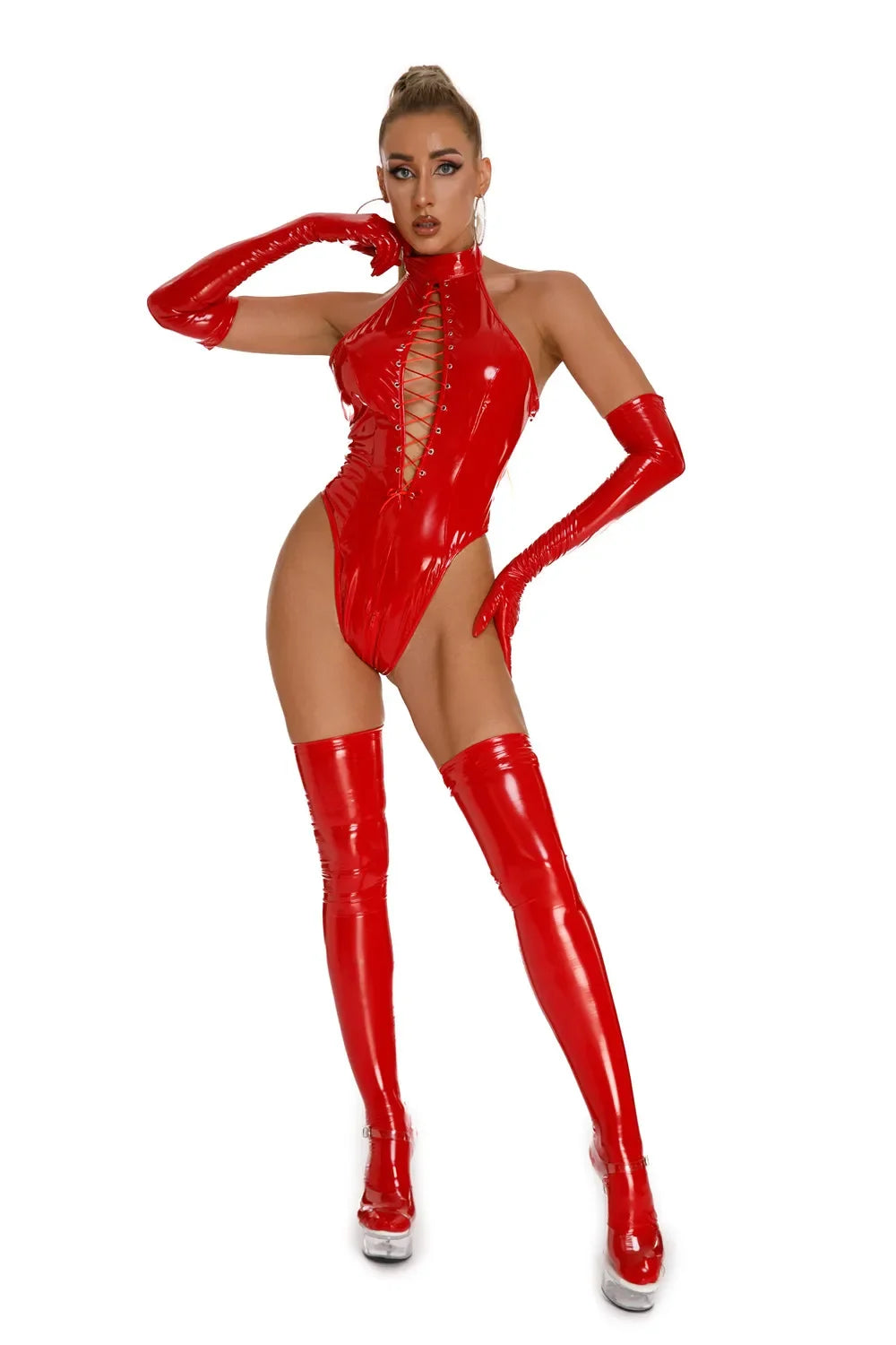 Leather Mock Neck Body Suit