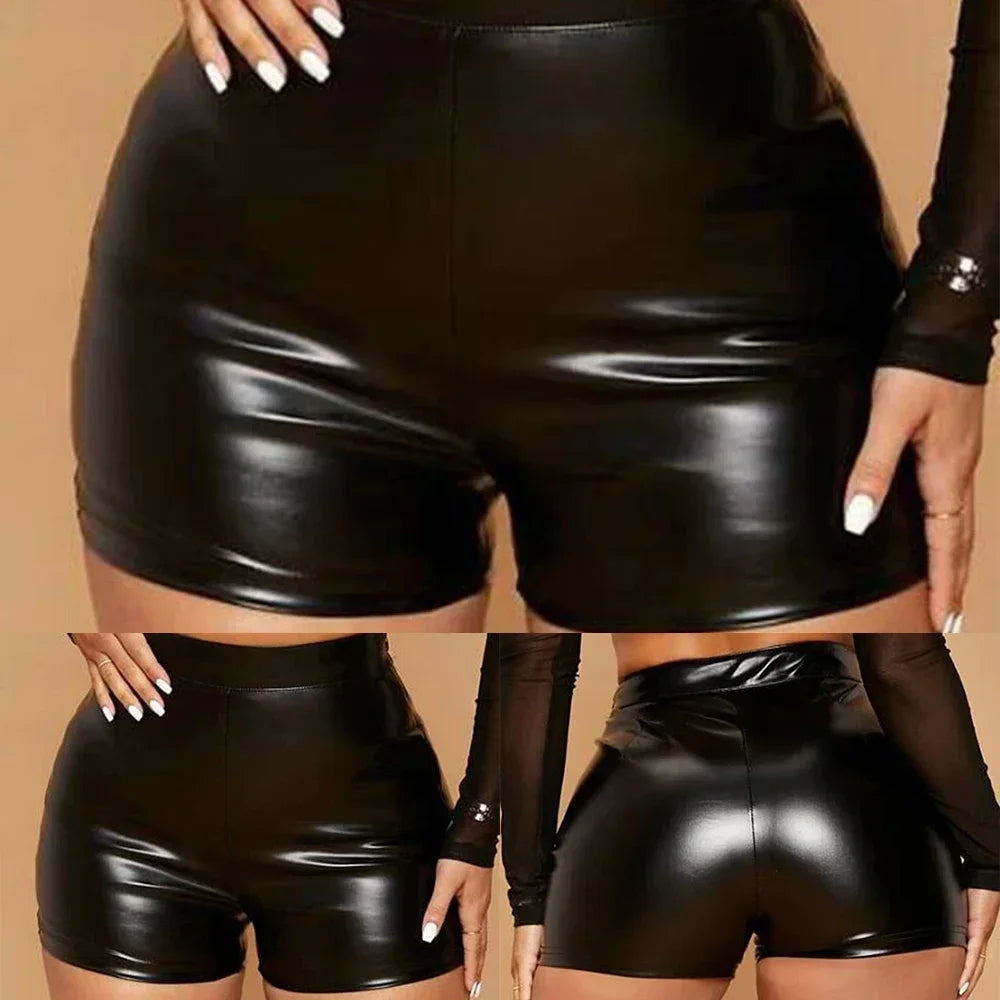Faux Black Leather Shorts