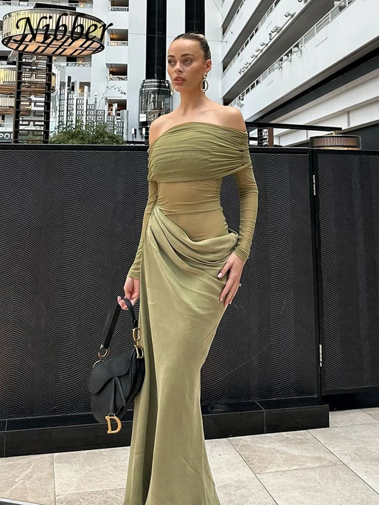 Women Elegant Slash Neck Dress