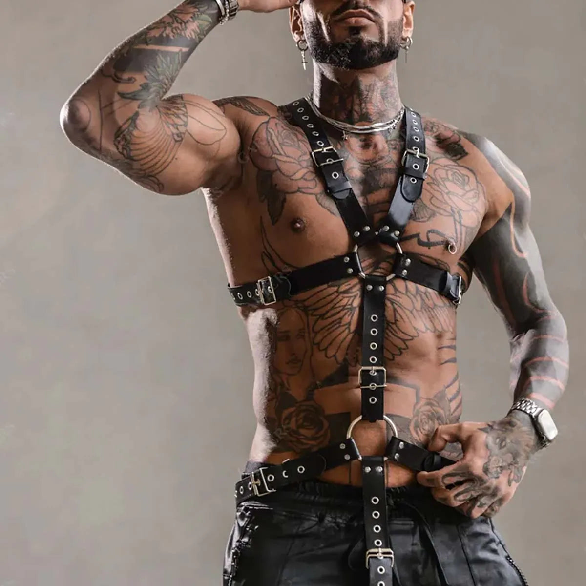 Men Leather Vest Body Bondage