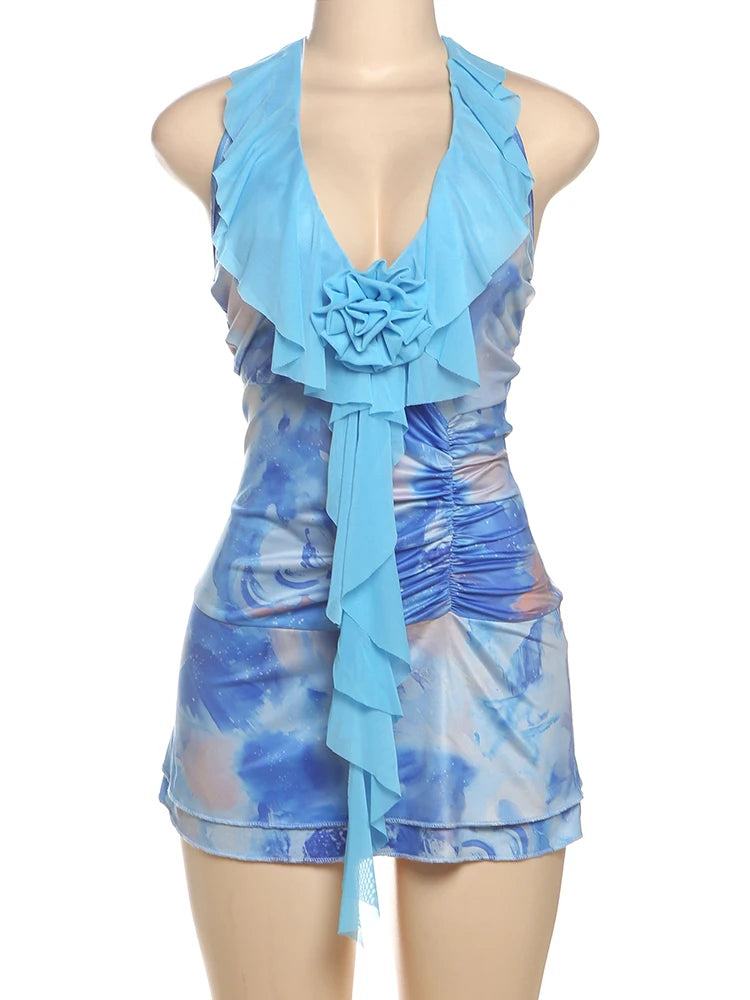 Nibber Halter Tie-Dye Print Swimsuit