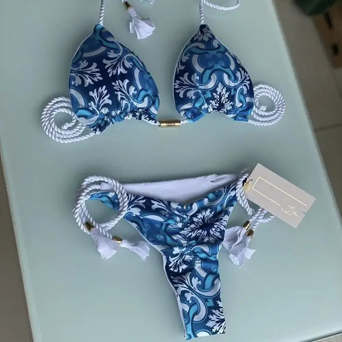 Printed Bikini Split Swimsuit