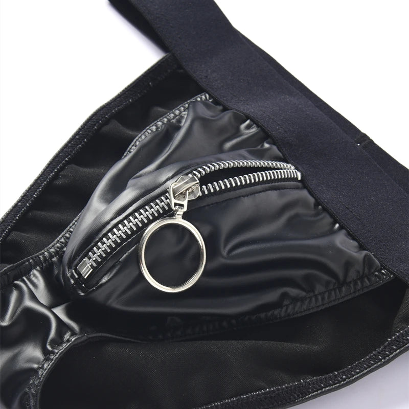 Faux Leather Zipper Briefs