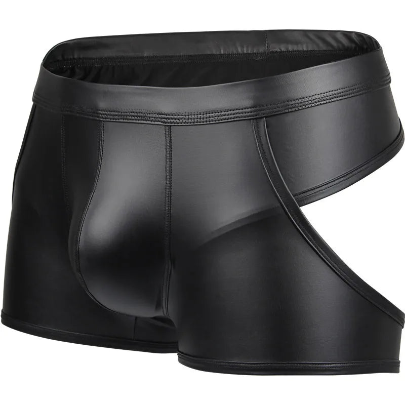 Men Hollow Back Leather Boxers