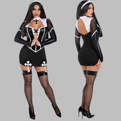 Faux Leather Nun Maid Uniform