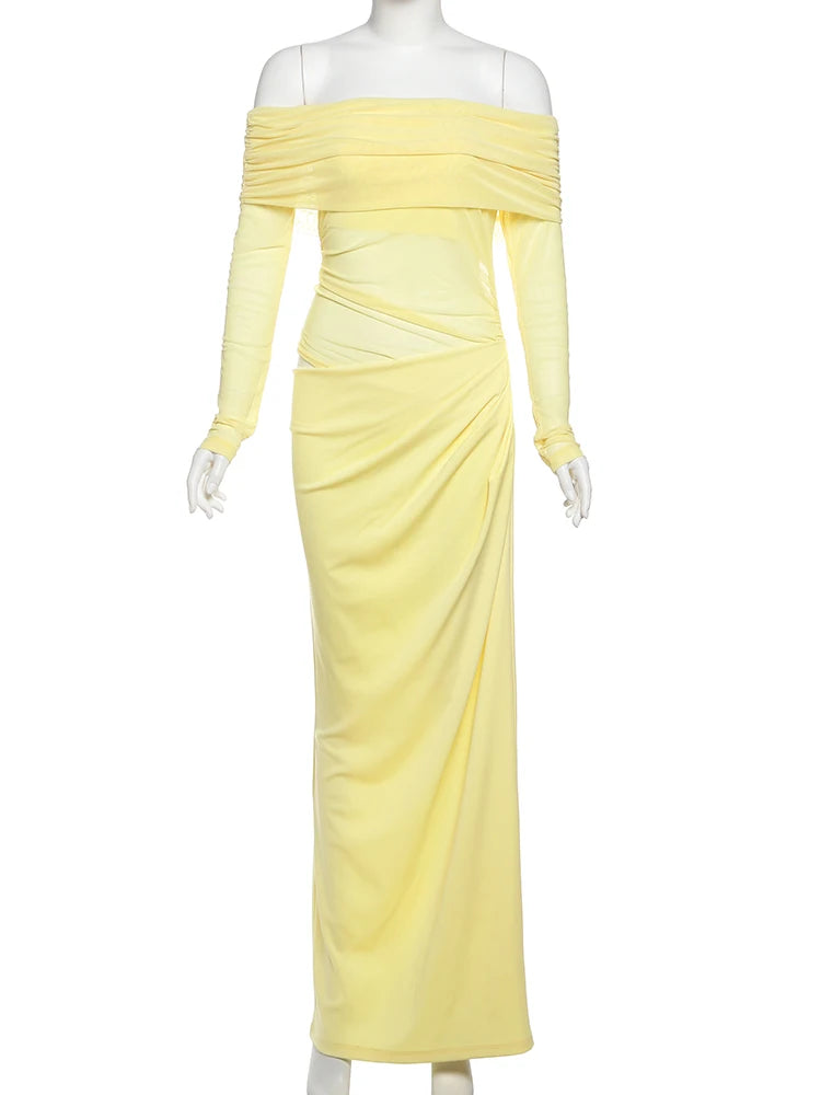 Women Elegant Slash Neck Dress