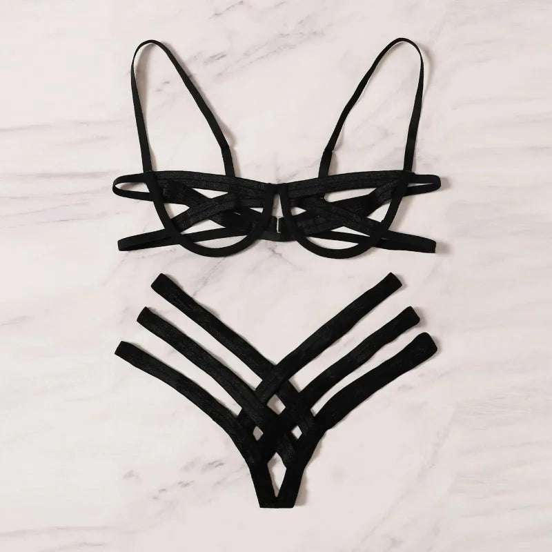 Elastic Hollow Out Bra Set