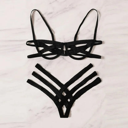 Elastic Hollow Out Bra Set
