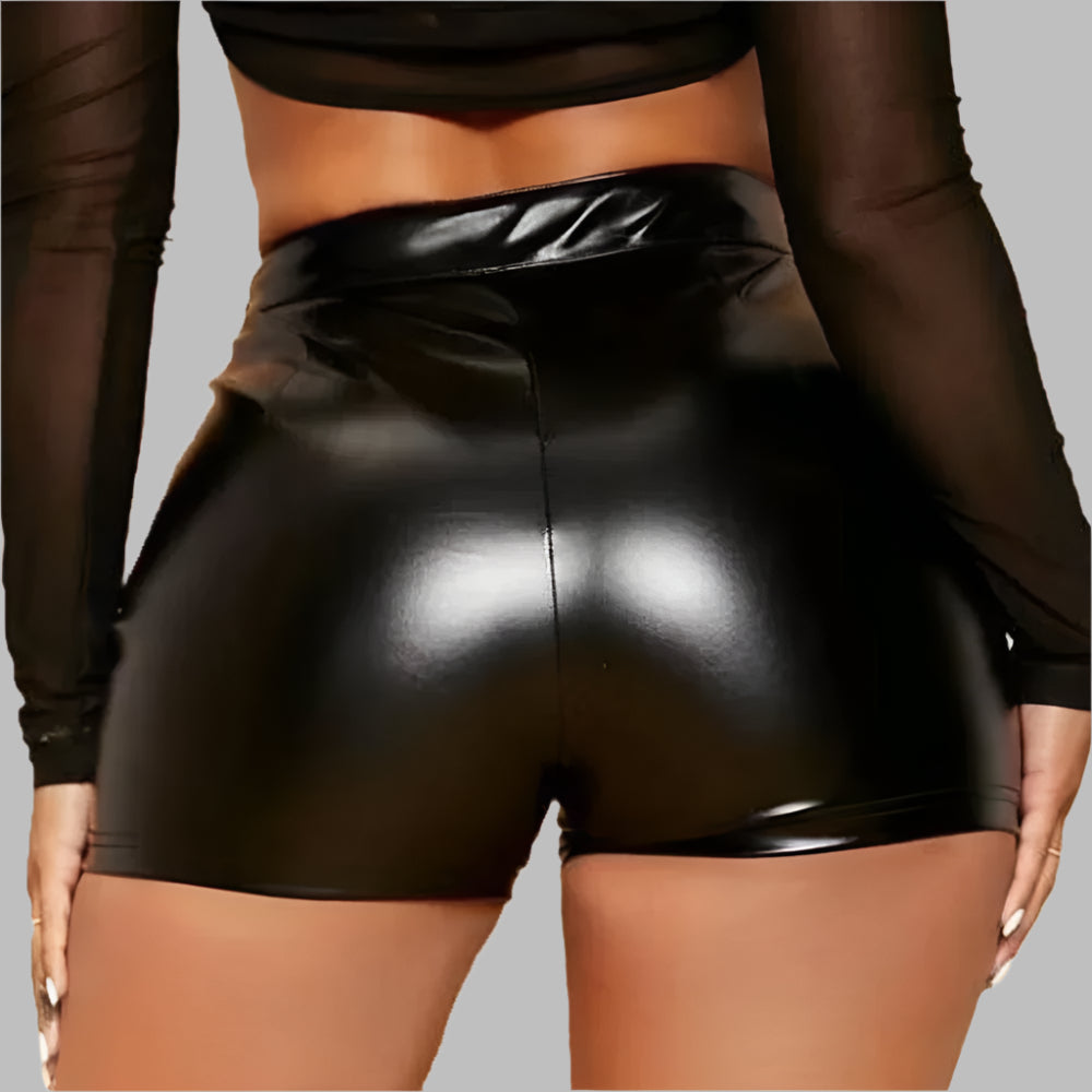 Faux Black Leather Shorts