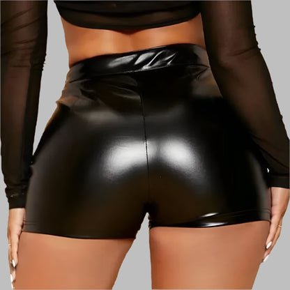 Faux Black Leather Shorts