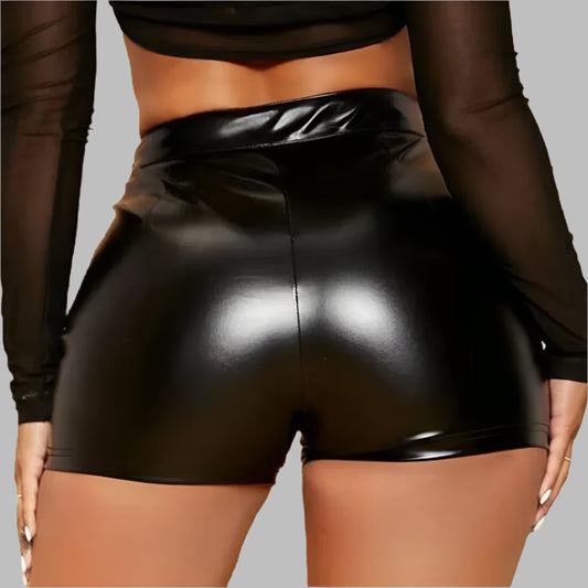 Faux Black Leather Shorts