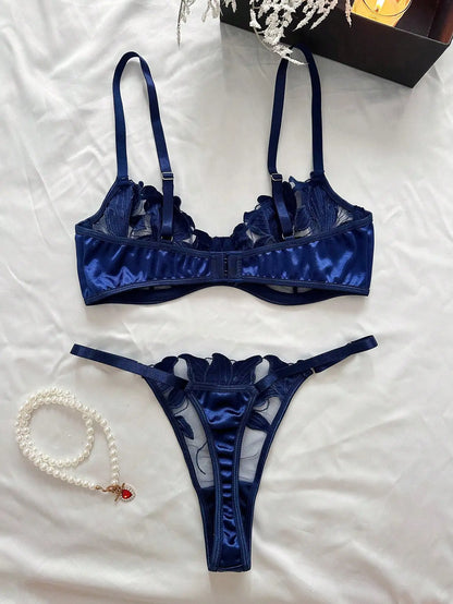 Thin Floral Embroidery Lingerie Set