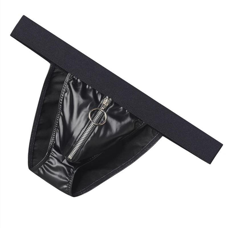 Faux Leather Zipper Briefs