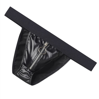 Faux Leather Zipper Briefs