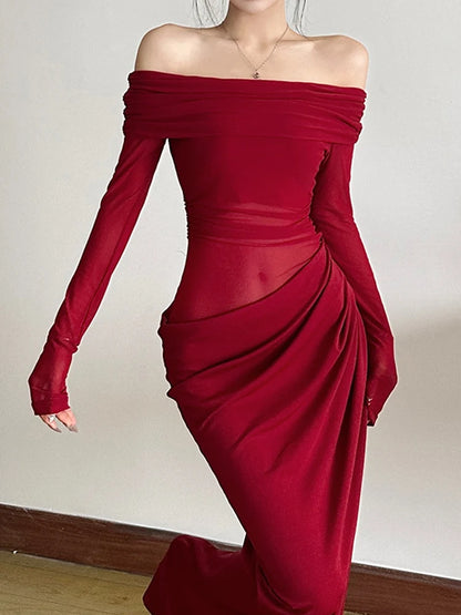 Women Elegant Slash Neck Dress