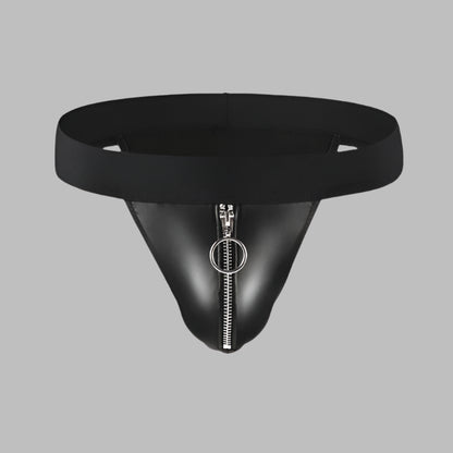 Faux Leather Zipper Briefs