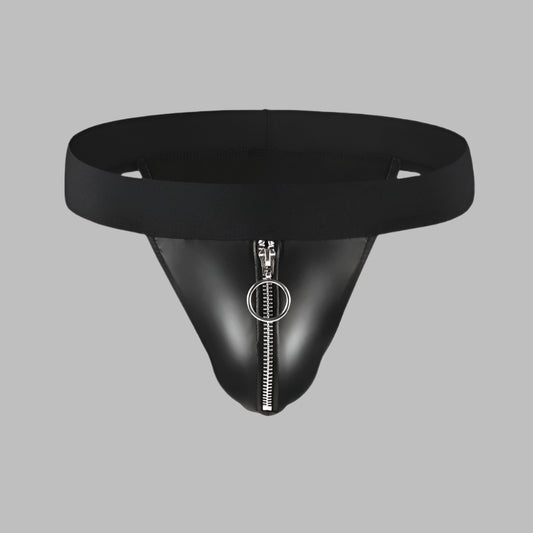 Faux Leather Zipper Briefs