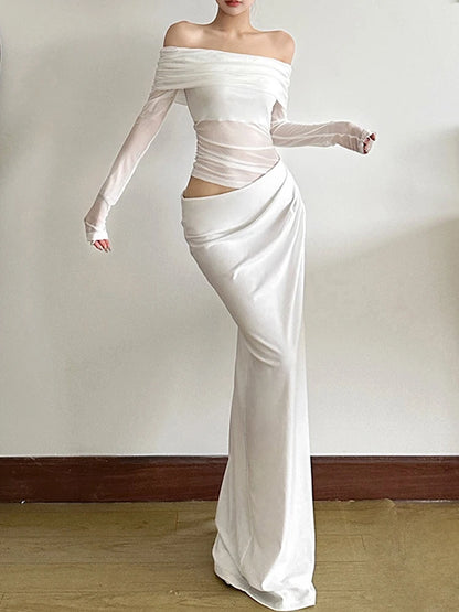 Women Elegant Slash Neck Dress
