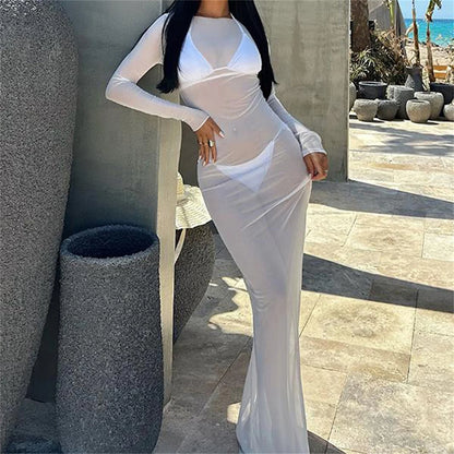 Mesh Sheer Long Cover Ups