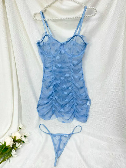 Deep V-Neck Lace Mesh Slip Lingerie