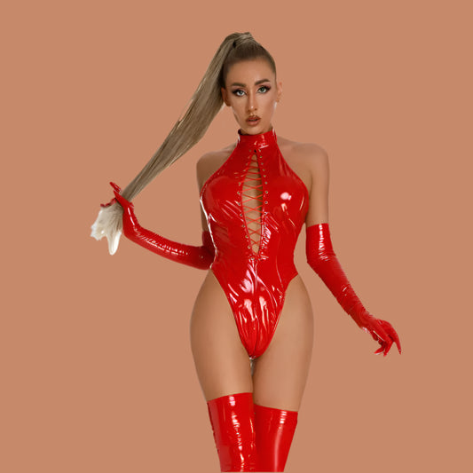 Leather Mock Neck Body Suit