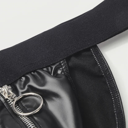 Faux Leather Zipper Briefs