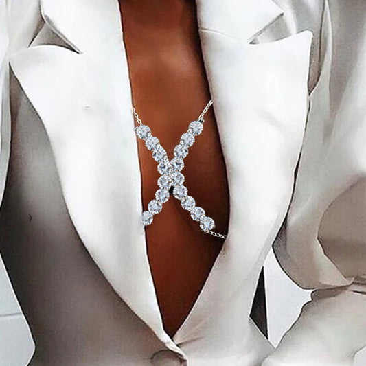 Women Rhinestone Chest Bracket