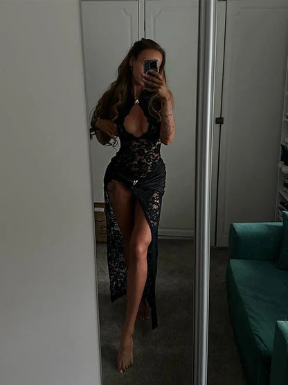Elegant Solid Sleeveless Lace Dress
