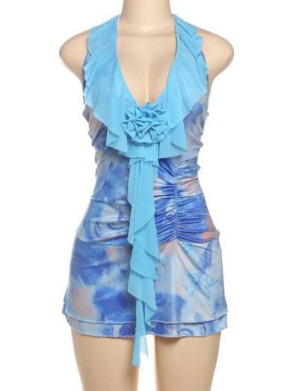 Nibber Halter Tie-Dye Print Swimsuit
