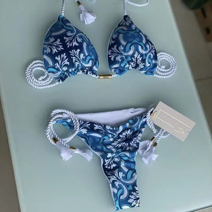 Printed Bikini Split Swimsuit