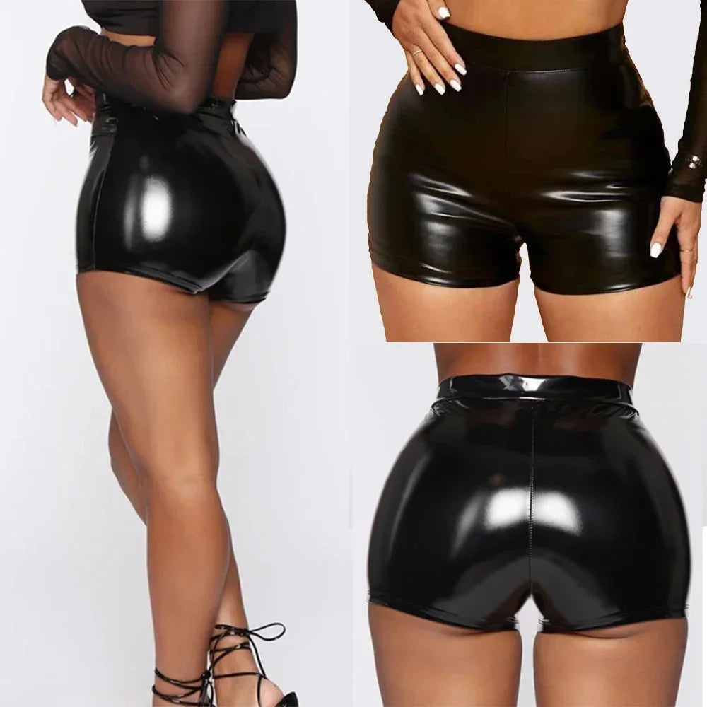 Faux Black Leather Shorts