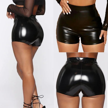 Faux Black Leather Shorts
